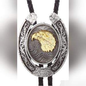 New eagle horseshoe leather bolo tie approximately 40"